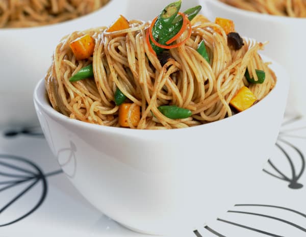 Linguini with Roasted Pumpkin and Black Bean Garlic Sauce