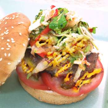 Recipe Black Pepper Burger with Sriracha Mayo and Thai Sweet Chili Slaw S