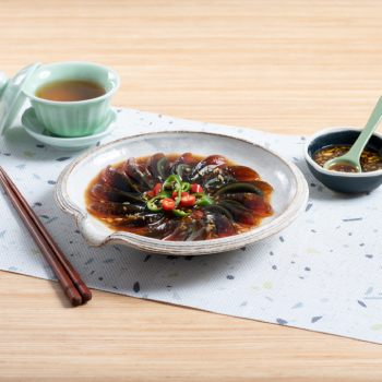 Century Egg with Green Chili Pepper and Vinegar