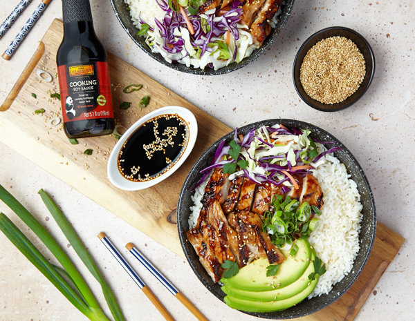 Recipe for Grilled Chicken Teriyaki Rice Bowl with Asian Cabbage Slaw