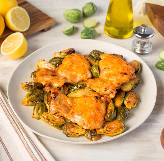 Recipe Sweet and Spicy Baked Chicken Thighs with Brussels Sprouts S