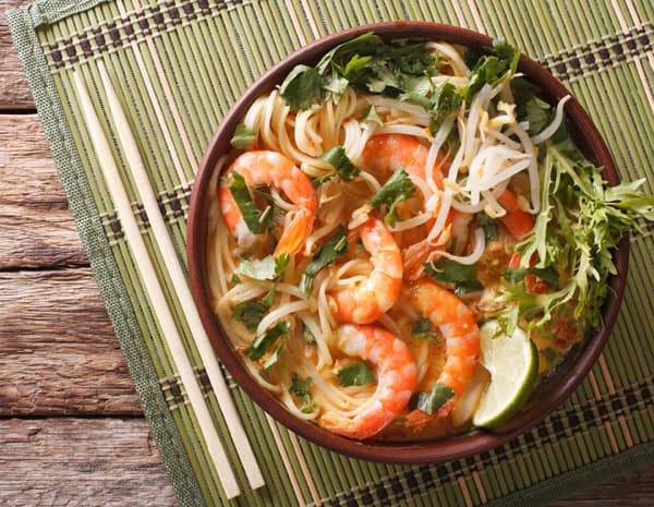 Rice Noodle Soup with Prawns