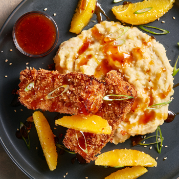 Recipe Panko-Coated Orange Chicken Meatloaf with Roasted Sesame Mashed Potatoes S